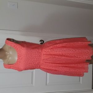 J. Crew 2 bright coral pink eyelet lace fit & flare girly dress with pockets